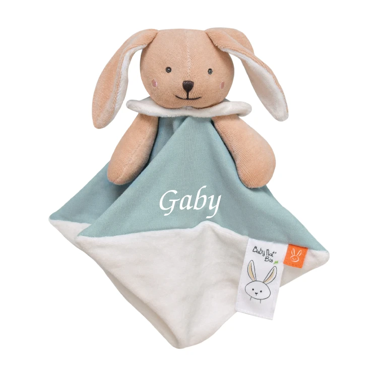 Doudou plat lapin bleu Baby'Nat coton bio