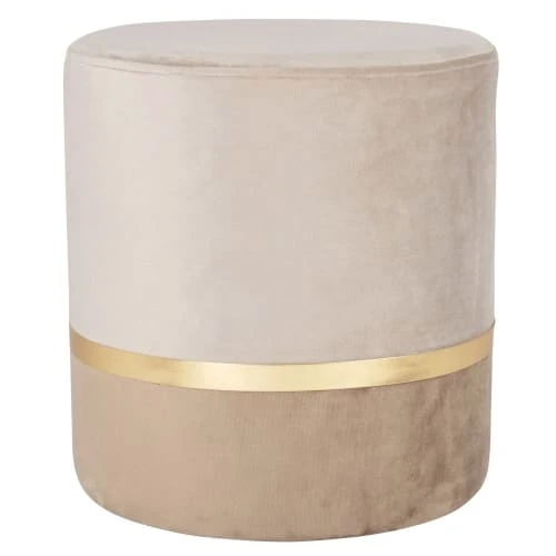 Pouf en velours gris clair et métal doré Maisons Du Monde